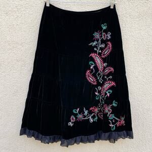 Vintage New Old Stock Carole Little Velvet Skirt 12 Embroidered